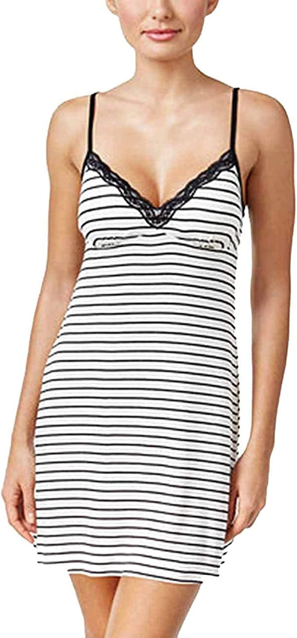 Jenni by Jennifer Moore Women's Lace Trimmed Striped Knit Chemise