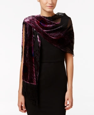 I.N.C. International Concepts Black Purple Peacock Velvet Burnout Wrap Scarf