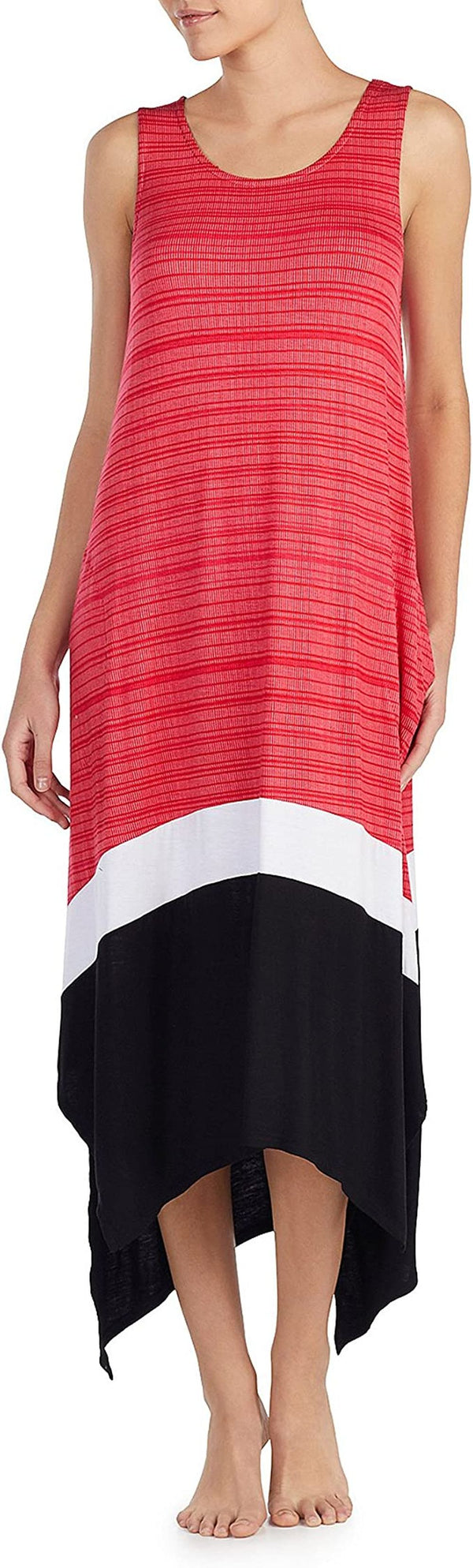 DKNY Women's Colorblock Maxi Long Chemise Sleeveless Nightgown